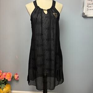 Y2K Whimsigoth Sheer Overlay Stripes Dress Coverup Guitar Embellishment Groovy S